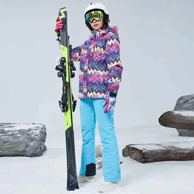 Girls Ski Jacket Pant Set Winter Warm Hooded Snowsuits Kids Toddler Tie Dye Colorful Outdoor Windproof (B, 3-4 Years
