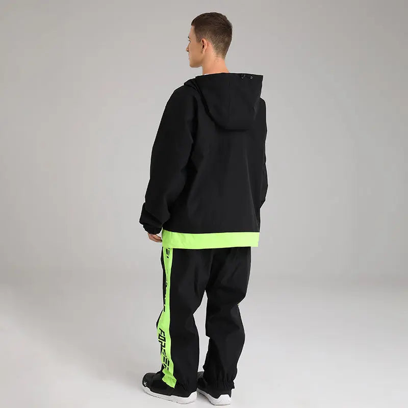 Men Pullover Hooded Anorak Ski Jacket & Slogan Tap Jogger Pants HOTIAN