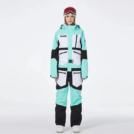 One-piece Ski Suit for Men & Women Patchwork Snowwear HOTIANSNOW