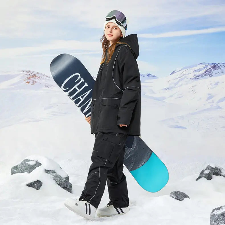 Retro Reflective Snowboard Suit Women Winter Ski Jacket & Pants Set 