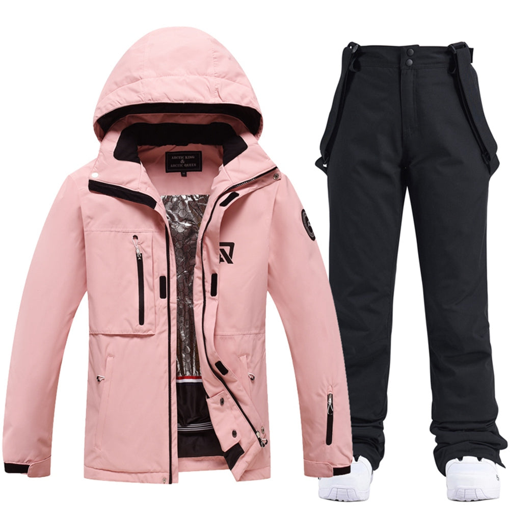 Hotian Women's Pink Ski Jacket With Thermal Pants