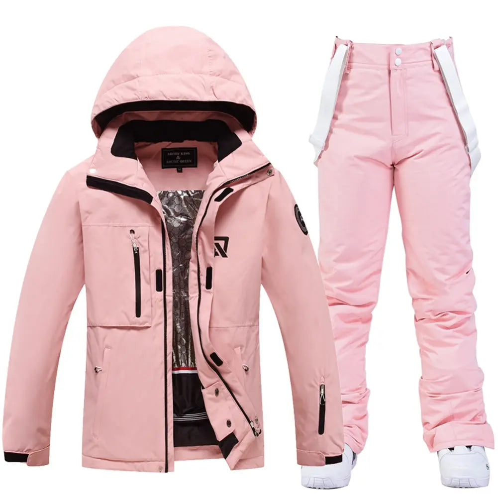 Hotian Women's Pink Ski Jacket With Thermal Pants