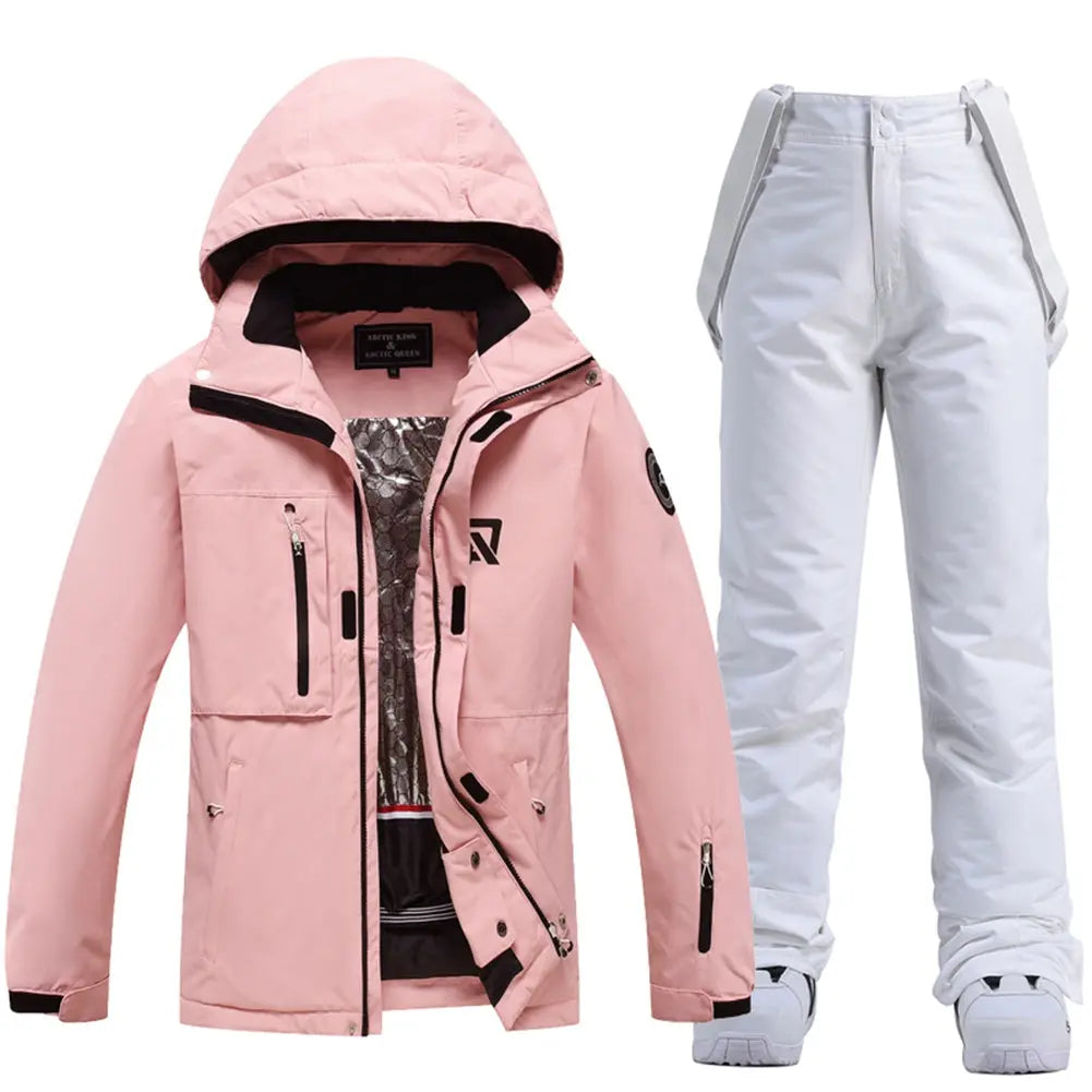 Hotian Women's Pink Ski Jacket With Thermal Pants