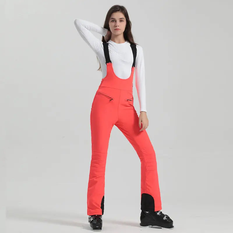 Women Chic Slim Fit Zip-up Snow Bibs Pants 