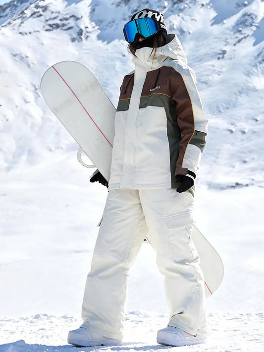 Women Men Color Blocking Snowsuits Winter Cargo Ski Outfits 