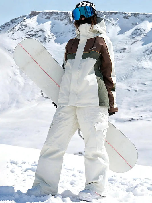 Women Men Color Blocking Snowsuits Winter Cargo Ski Outfits 
