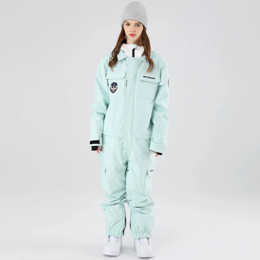 Women One Piece Ski Suits Hooded Cargo Ski Jumpsuits HOTIAN