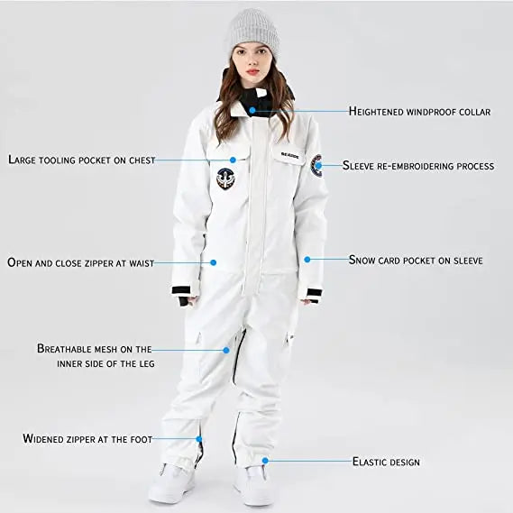 Jumpsuit for Women One Piece Ski Suits Hooded Fur Collar Snowsuit