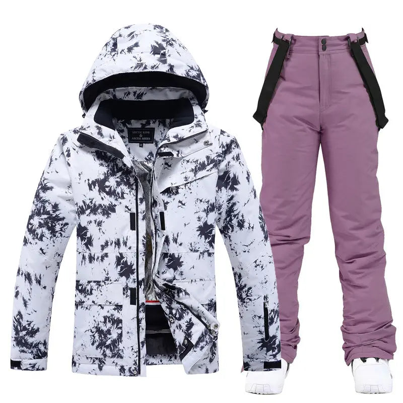 Women Ski Snow Suits Printed Insulated jacket & Bibs Pants Set  
