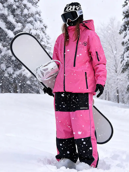 Women Vintage Hooded Ski Jacket & Baggy Ski Pants 