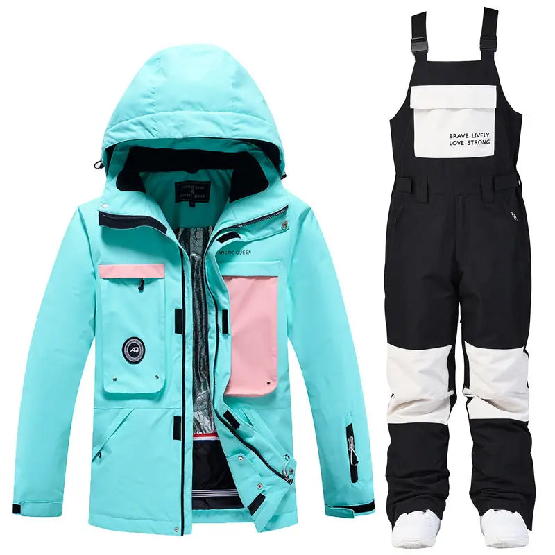 Women Winter Hooded Ski Overalls Snowsuits HOTIANSNOW