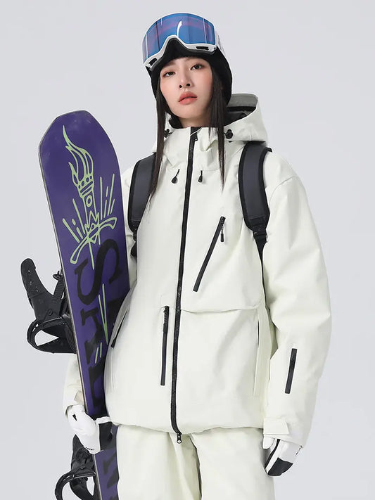Women's Solid Color Snow Jacket Insulated Skiing Clothing 