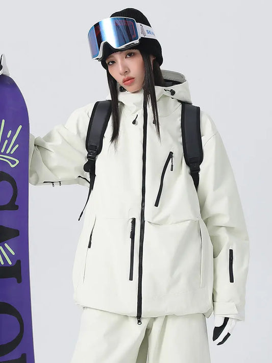 Women's Solid Color Snow Jacket Insulated Skiing Clothing 