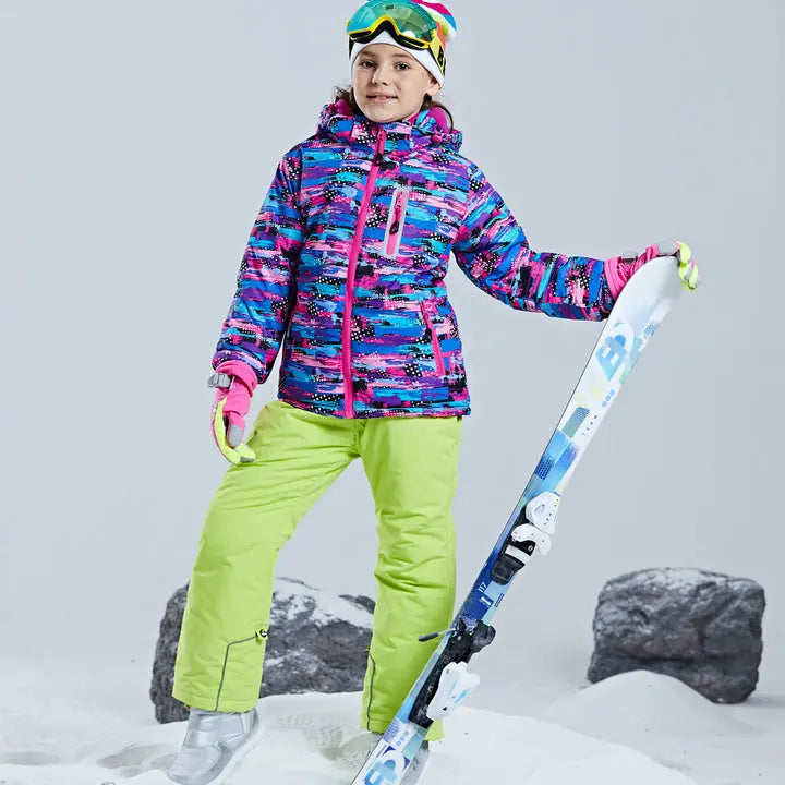 Kids Ski Jacket & Pants Set Winter Snowboarding Rain Coats Girls