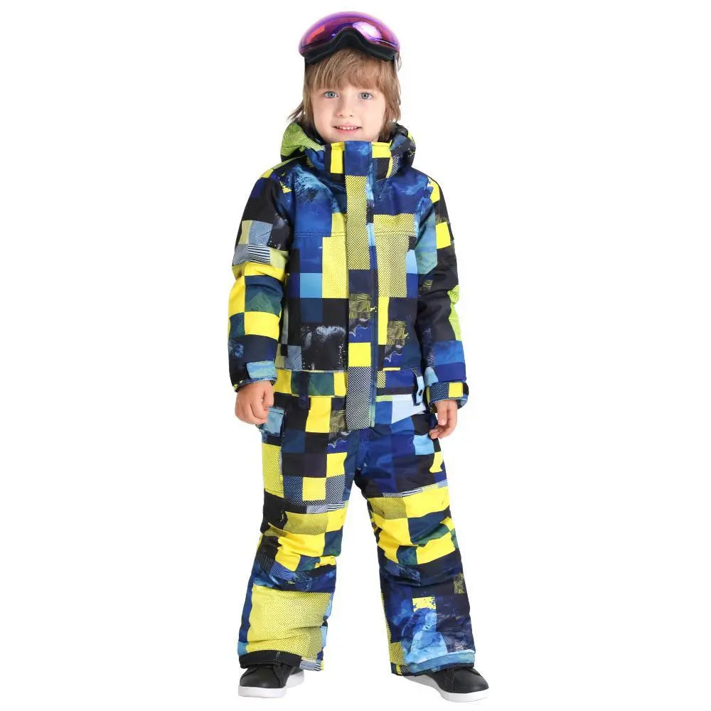 HOTIAN Kids One Piece Ski Suit Geometry Pattern HOTIAN