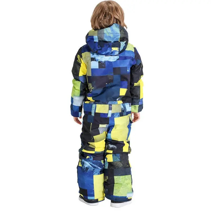 HOTIAN Kids One Piece Ski Suit Geometry Pattern HOTIAN