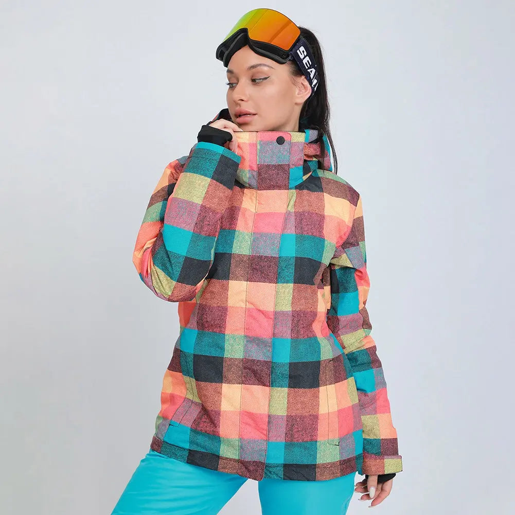 HOTIAN Winter Colorful Lattice Waterproof Windproof Ski Snowboard Jacket HOTIAN