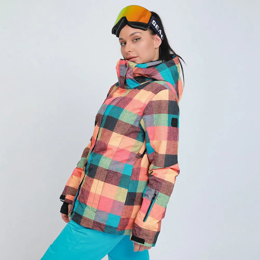 HOTIAN Winter Colorful Lattice Waterproof Windproof Ski Snowboard Jacket HOTIAN