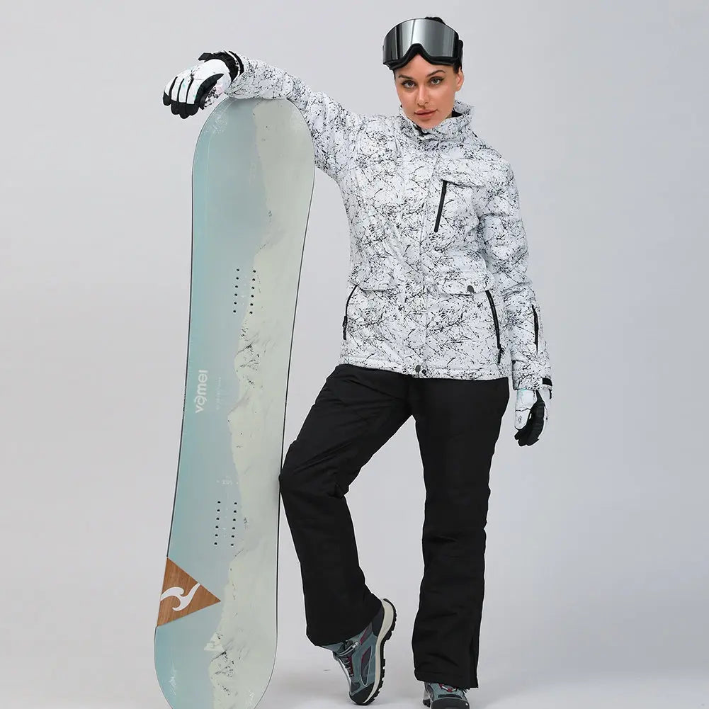 HOTIAN Women Snowboard Ski Jacket and Pants Set Marble Pattern HOTIAN