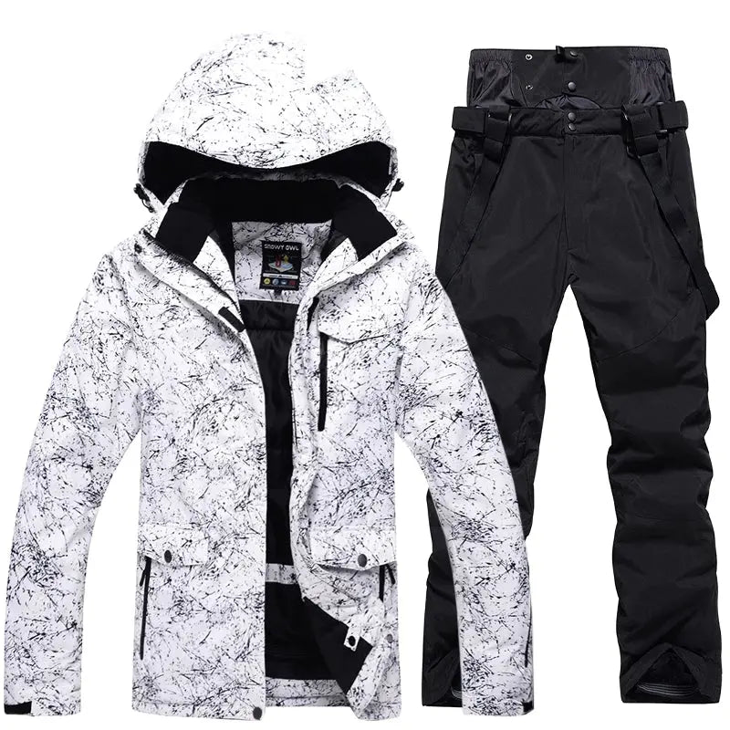 HOTIAN Women Snowboard Ski Jacket and Pants Set Marble Pattern HOTIAN