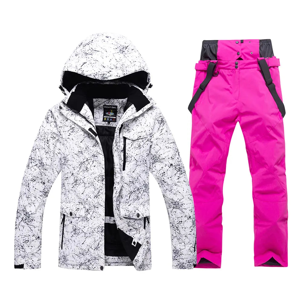 HOTIAN Women Snowboard Ski Jacket and Pants Set Marble Pattern HOTIAN