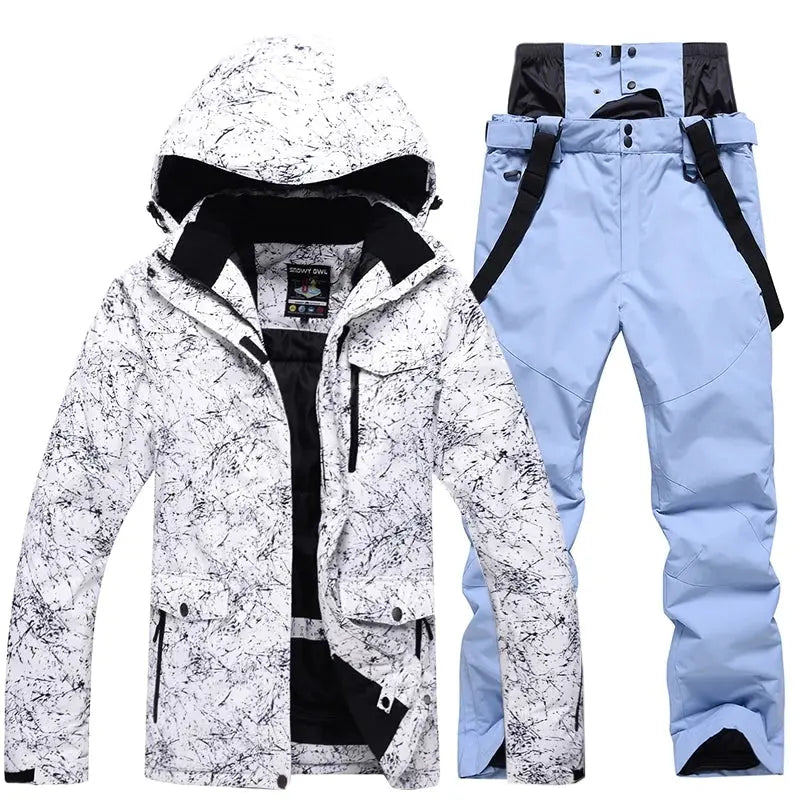 HOTIAN Women Snowboard Ski Jacket and Pants Set Marble Pattern HOTIAN