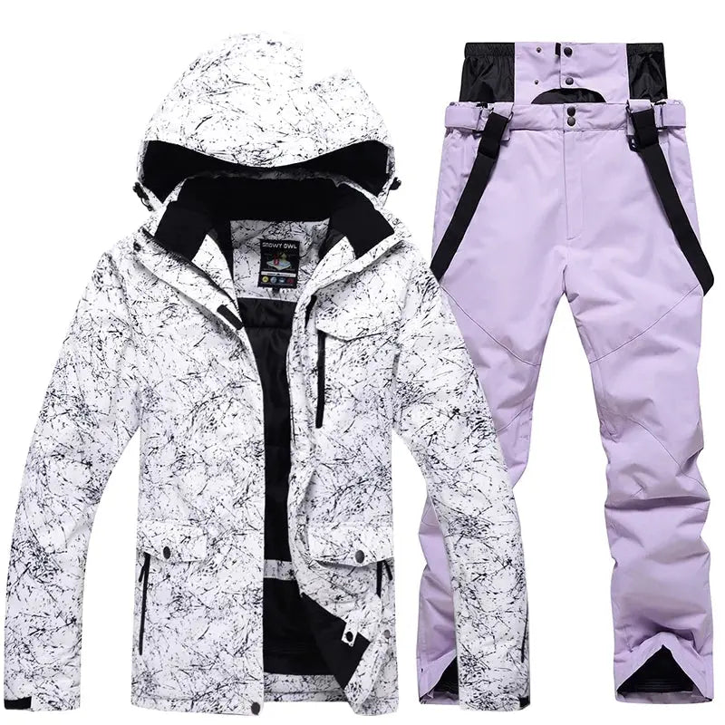 HOTIAN Women Snowboard Ski Jacket and Pants Set Marble Pattern HOTIAN