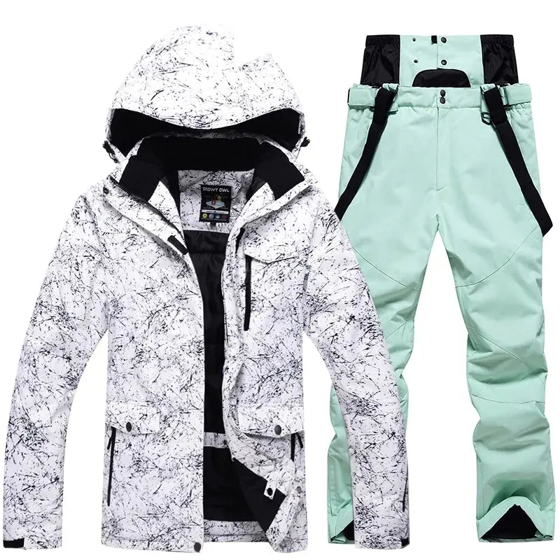 HOTIAN Women Snowboard Ski Jacket and Pants Set Marble Pattern HOTIAN