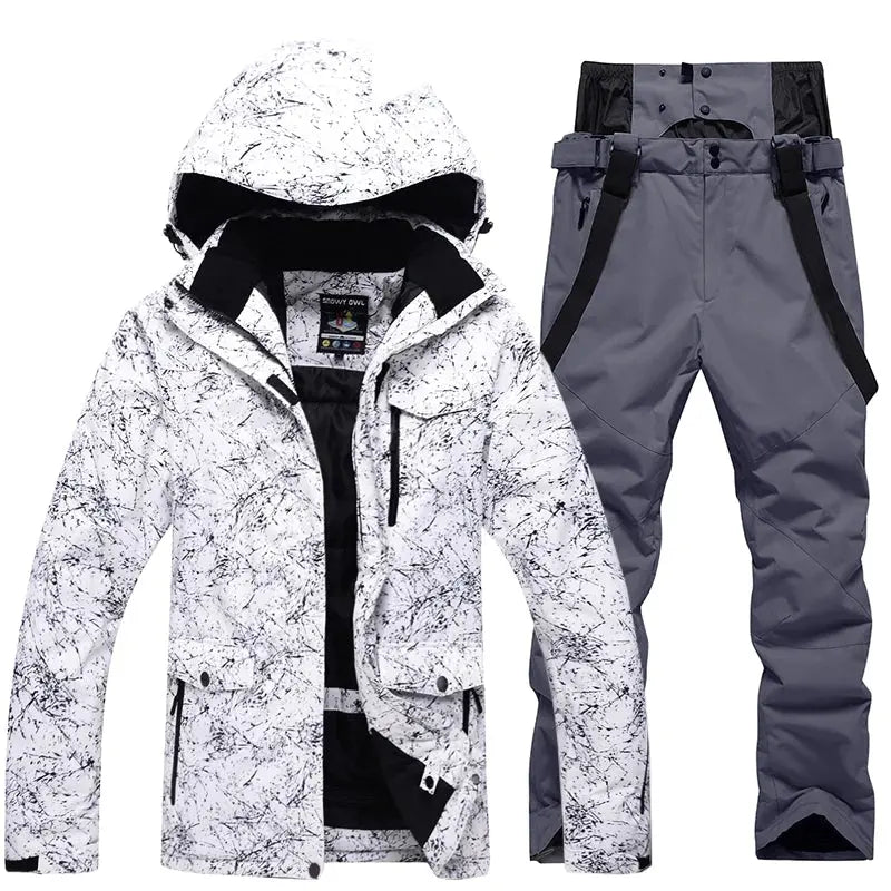 HOTIAN Women Snowboard Ski Jacket and Pants Set Marble Pattern HOTIAN