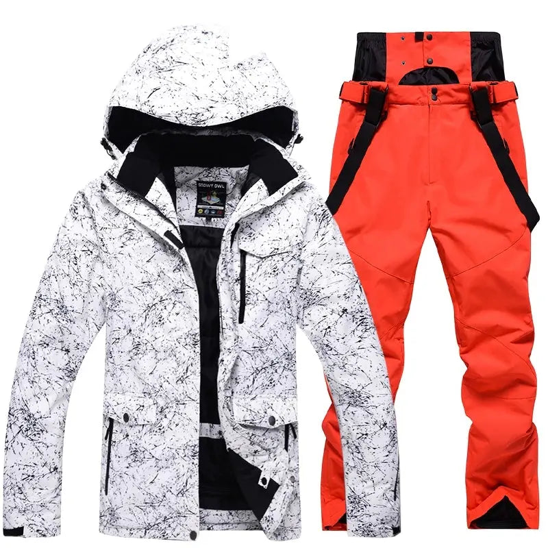 HOTIAN Women Snowboard Ski Jacket and Pants Set Marble Pattern HOTIAN