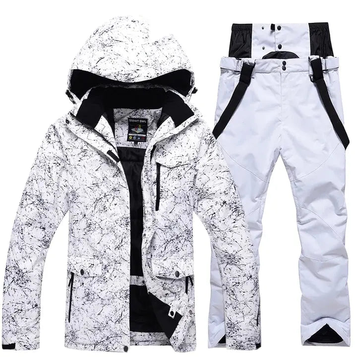 HOTIAN Women Snowboard Ski Jacket and Pants Set Marble Pattern HOTIAN