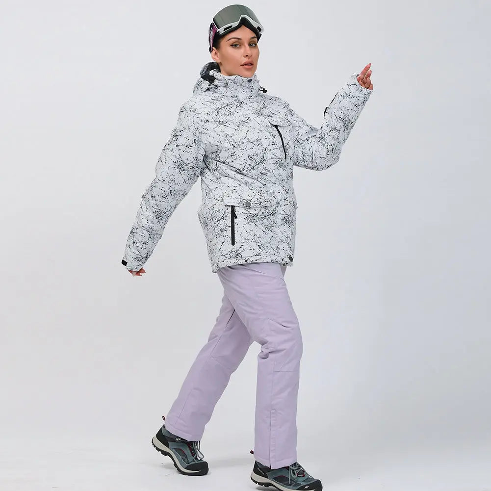 HOTIAN Women Snowboard Ski Jacket and Pants Set Marble Pattern HOTIAN