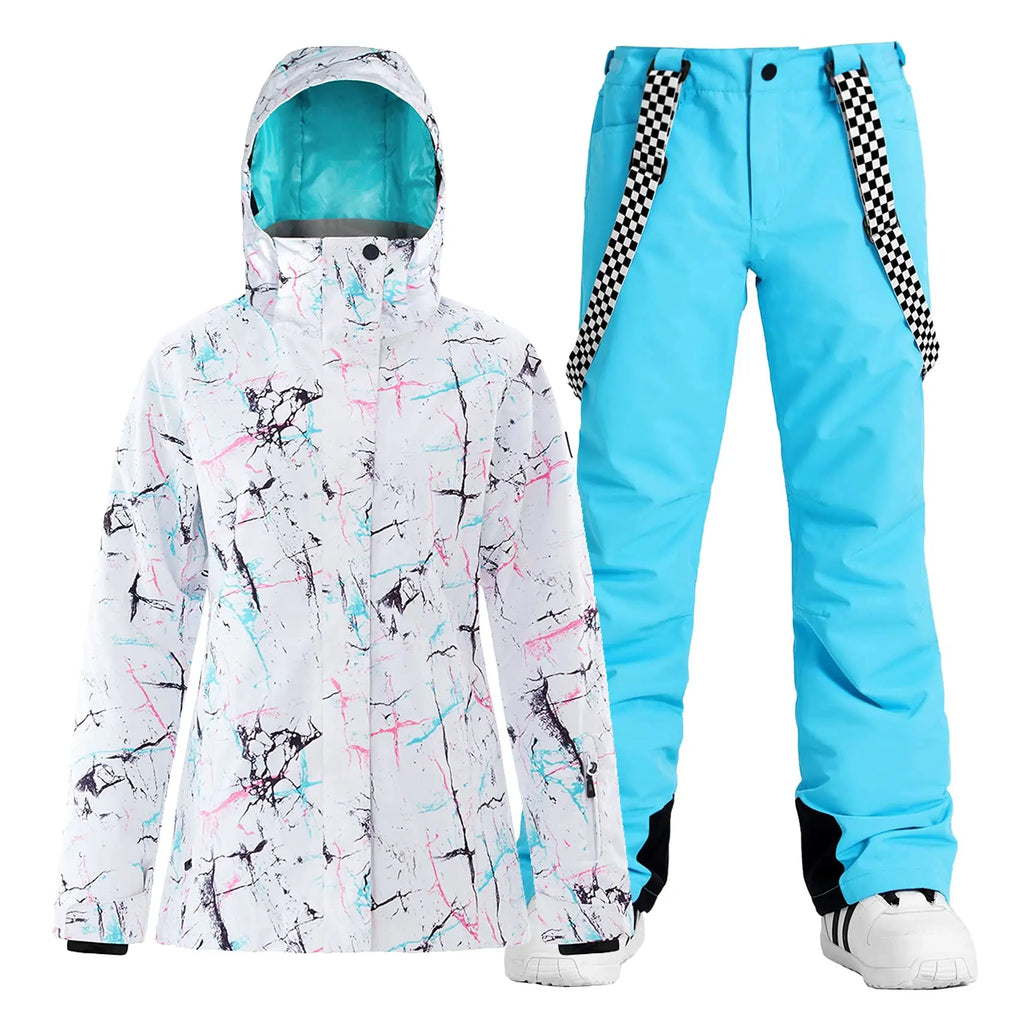 HOTIAN Women's Detachable Hat Ski Jacket and Pants Set Metropolis Snowboard Suits HOTIAN