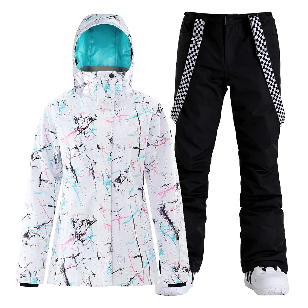 HOTIAN Women's Detachable Hat Ski Jacket and Pants Set Metropolis Snowboard Suits HOTIAN