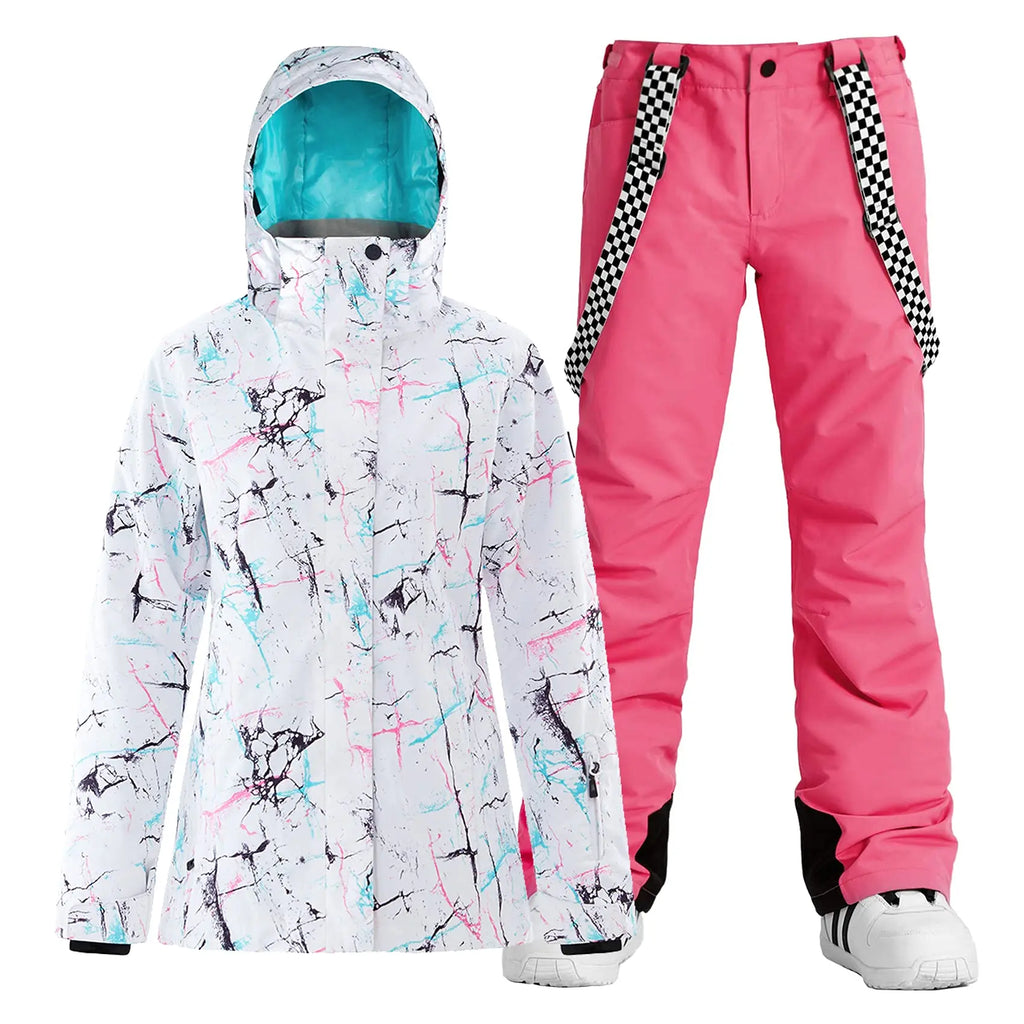 HOTIAN Women's Detachable Hat Ski Jacket and Pants Set Metropolis Snowboard Suits HOTIAN