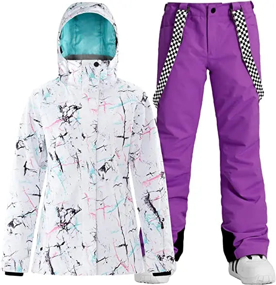 HOTIAN Women's Detachable Hat Ski Jacket and Pants Set Metropolis Snowboard Suits HOTIAN