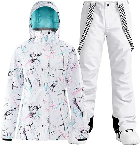 HOTIAN Women's Detachable Hat Ski Jacket and Pants Set Metropolis Snowboard Suits HOTIAN