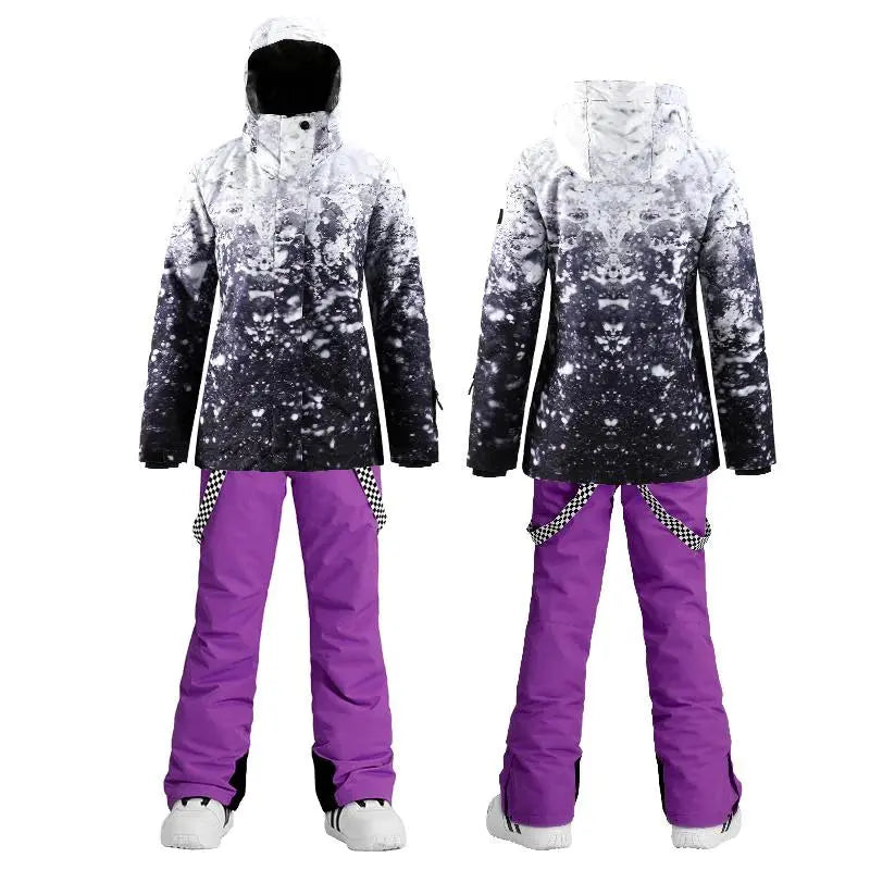 HOTIAN Women's Ski Jacket and Pants Set Colorful Print HOTIAN