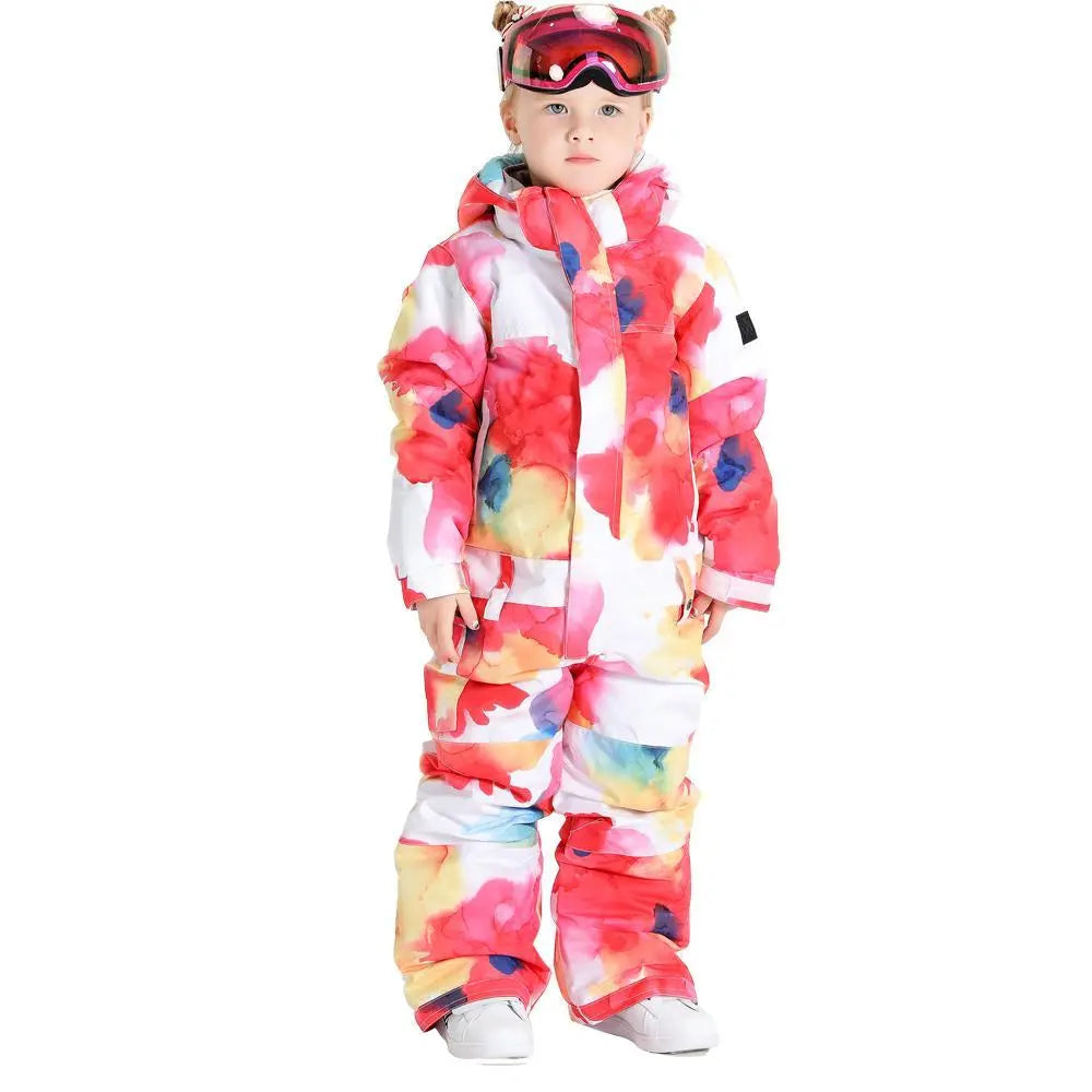 Kids Flower Printed One Piece Ski Suit HOTIAN