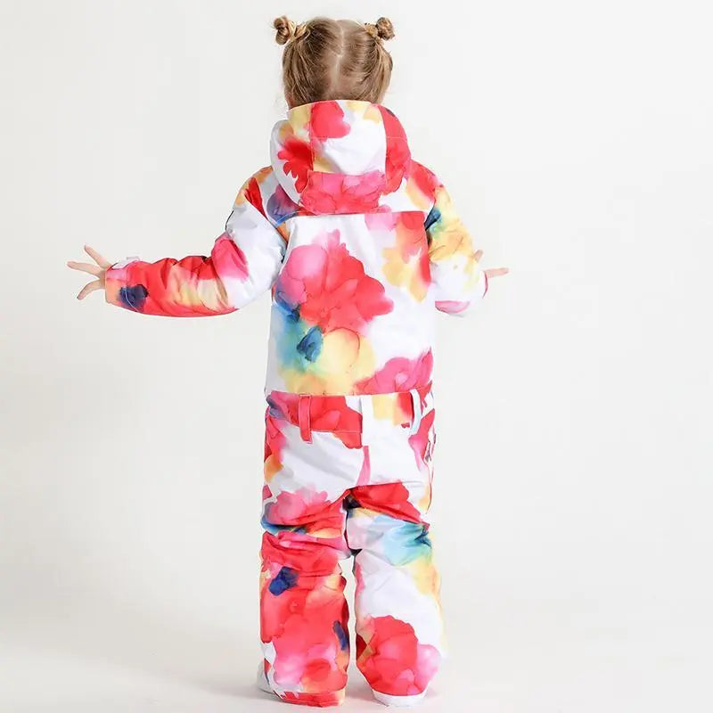 Kids Flower Printed One Piece Ski Suit HOTIAN